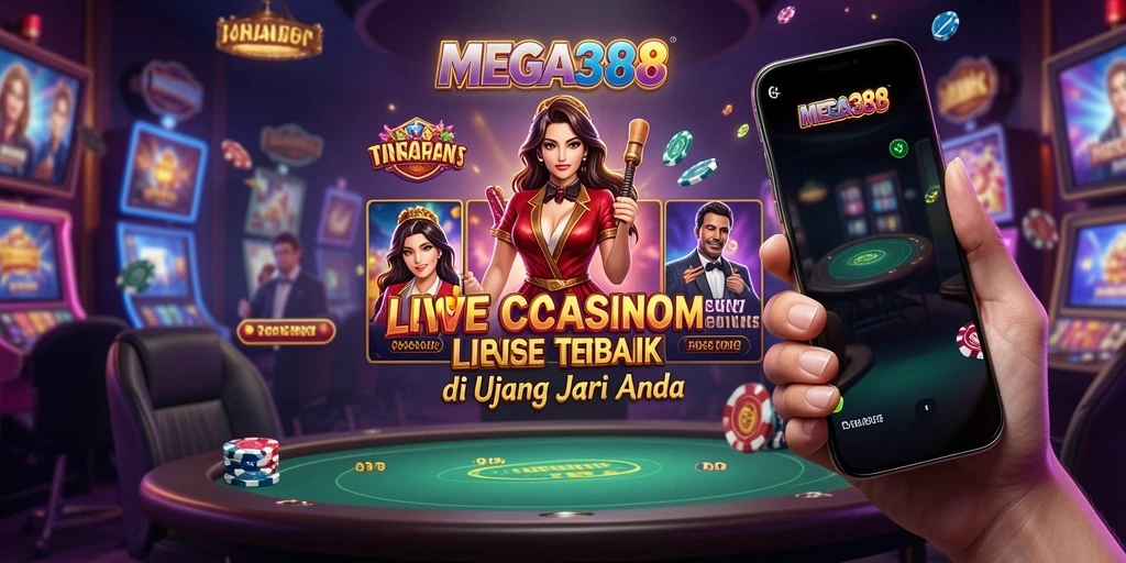 Screenshot gameplay MEGA388 menampilkan dealer langsung dan suasana permainan yang seru.