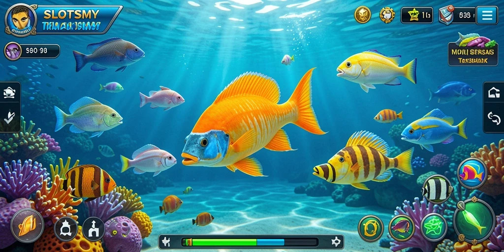 Tampilan screenshot gameplay SLOTSMY yang menampilkan serunya menembak ikan.